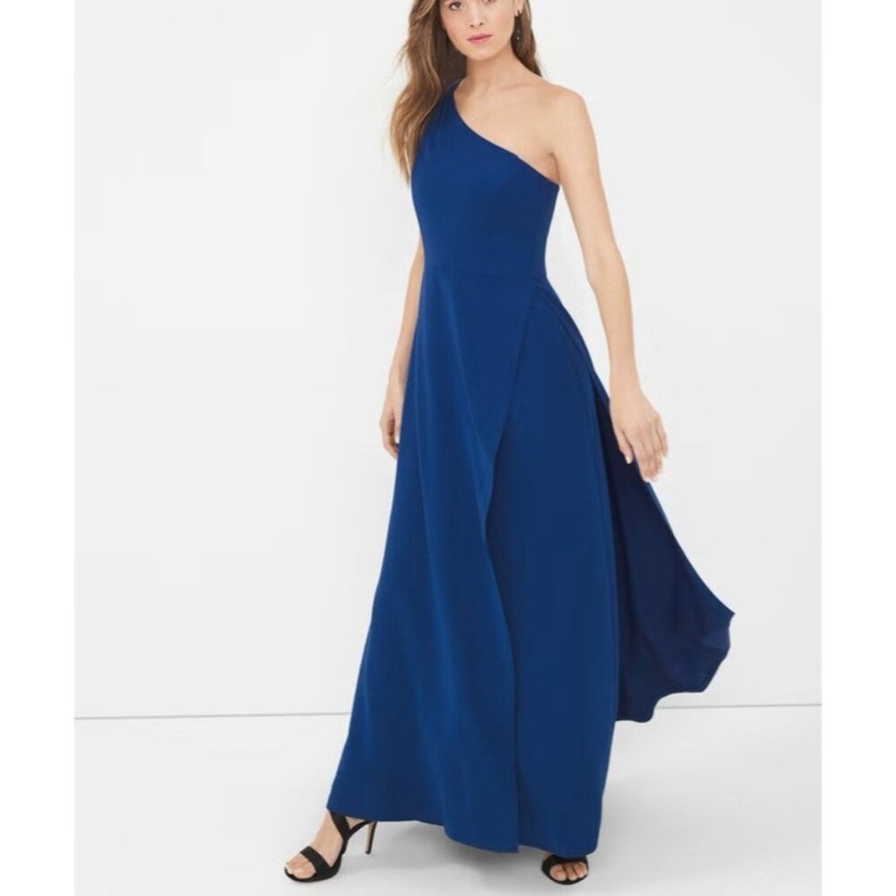 WHBM Long Maxi Formal Dress 6 Blue Stretch Wedding Party Cruise Washable